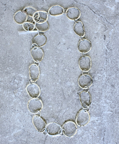 42-Piece Hammered Sterling Silver Ring Necklace with Sterling Silver Toggle Clasp