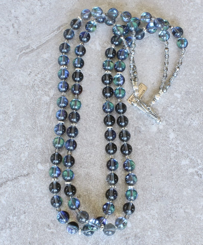 Iridescent Blue Glass Rounds 2-Strand Necklace with Czech Glass and Sterling Silver