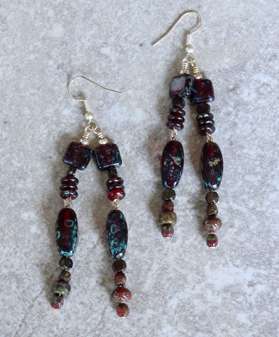 Red Art Glass 2-Dangle Earrings with Sterling Silver Earring Wires