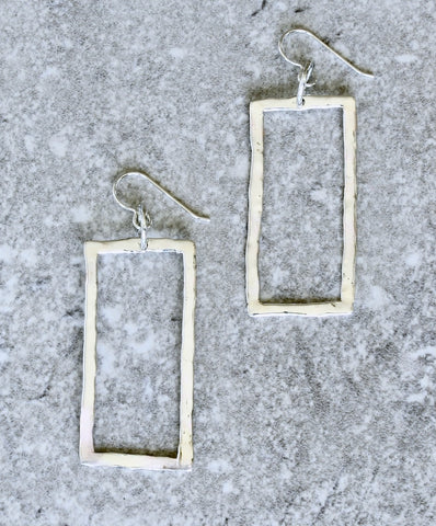 Hammered Sterling Silver Rectangle Earrings with Sterling Silver Earring Wires