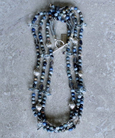 Sunset Dumortierite 3-Strand Necklace with Czech Glass and Sterling Silver