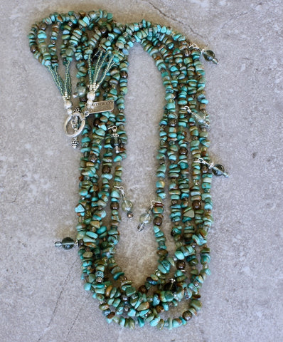 Turquoise Nugget 5-Strand Necklace with Czech Glass and Sterling Silver