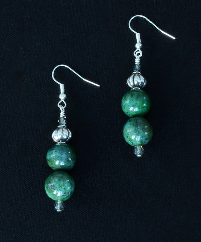 Chrysoberyl Rounds Earrings with Fire Polished Glass and Sterling Silver