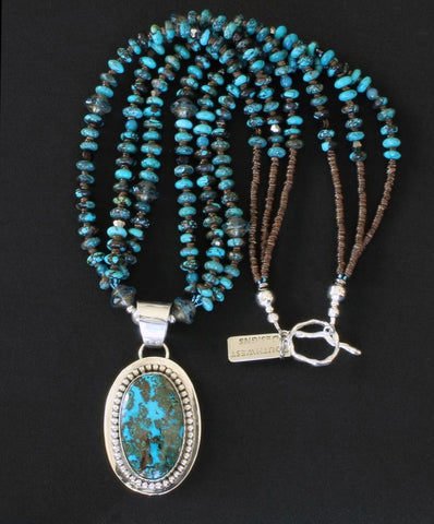 Chrysocolla Malachite and Sterling Silver Pendant with Turquoise Rondelles