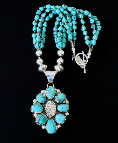 Kingman & Campitos Turquoise & Sterling Silver 8-Stone Pendant with Arizona Turquoise Nuggets