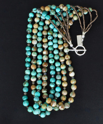 Royston Boulder & Natural Blue Turquoise Rounds 4-Strand Necklace with Czech Glass and Sterling Silver