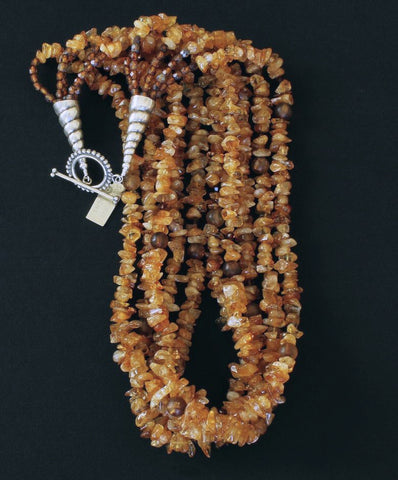 Santo Domingo Amber 5-Strand Necklace with Amber Quartz & Sterling Silver