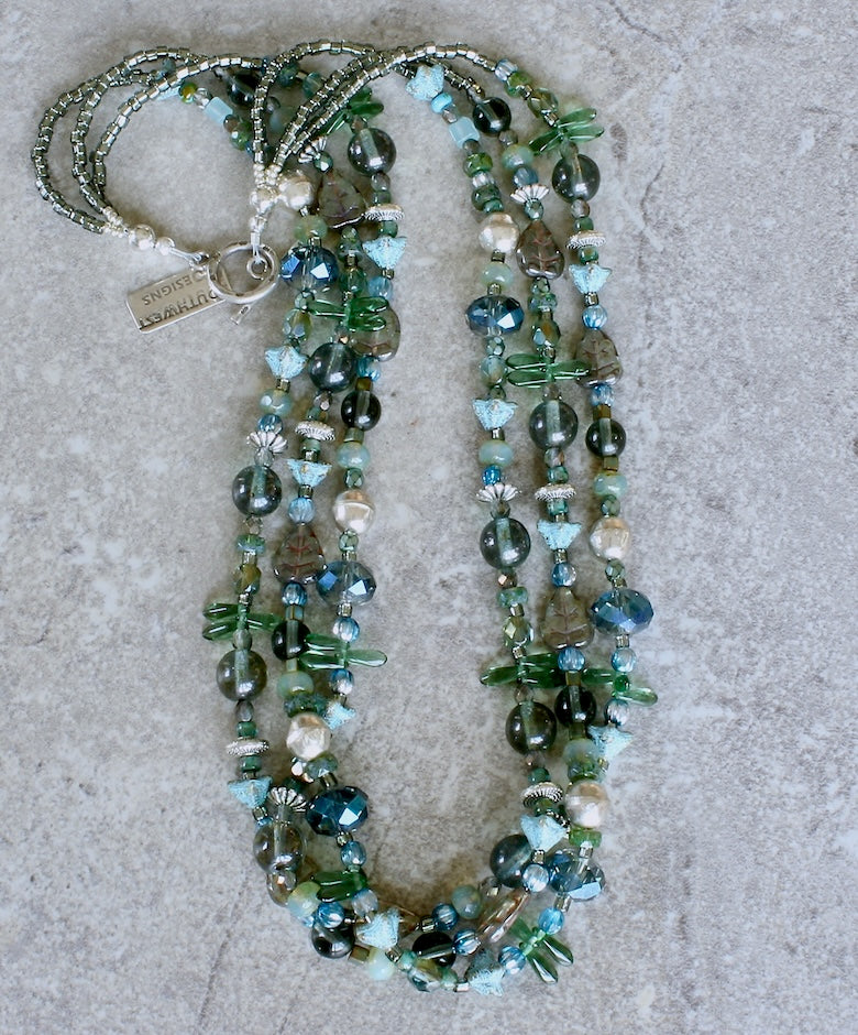 18-Style Czech Glass & Specialty Glass 3-Strand Necklace with Sterling Silver