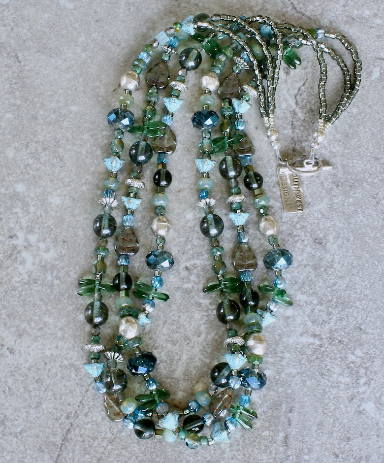 18-Style Czech Glass & Specialty Glass 3-Strand Necklace with Sterling Silver