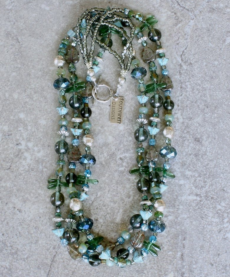 18-Style Czech Glass & Specialty Glass 3-Strand Necklace with Sterling Silver