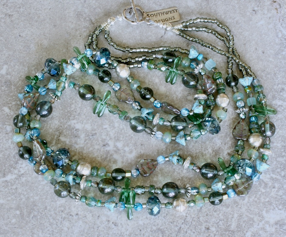 18-Style Czech Glass & Specialty Glass 3-Strand Necklace with Sterling Silver