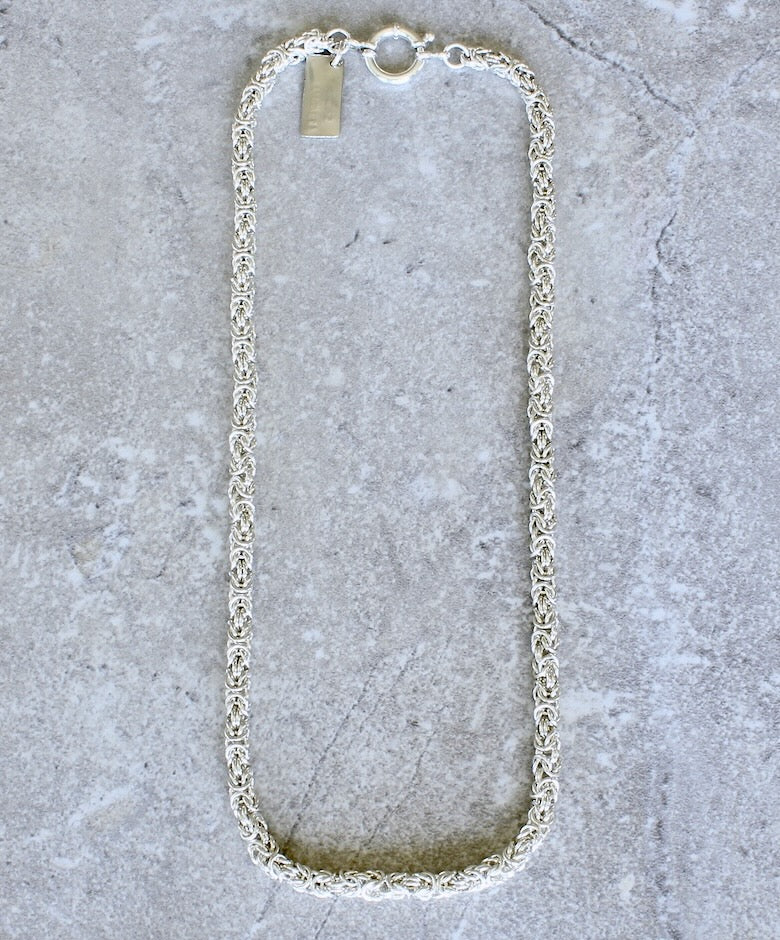 21-Inch Sterling Silver Byzantine Link Necklace with 16mm Sterling Spring Ring Clasp