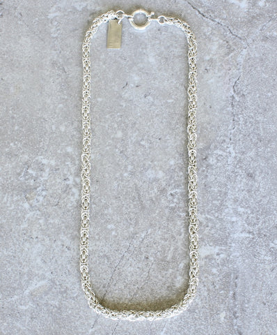 21-inch Sterling Silver Byzantine Link Necklace with a 16mm Sterling Silver Spring Ring Clasp
