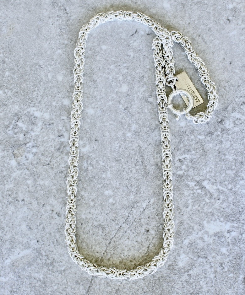 21-Inch Sterling Silver Byzantine Link Necklace with 16mm Sterling Spring Ring Clasp