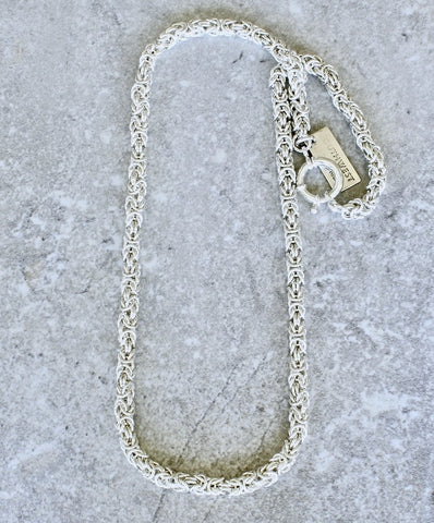 21-Inch Sterling Silver Byzantine Link Necklace with 16mm Sterling Spring Ring Clasp