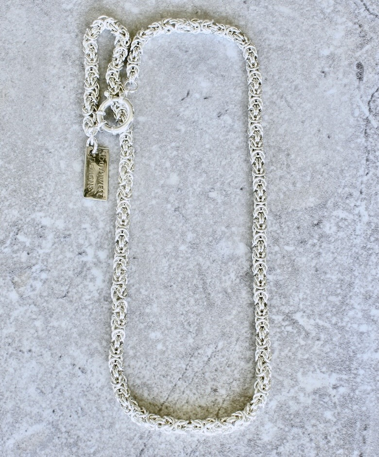 21-Inch Sterling Silver Byzantine Link Necklace with 16mm Sterling Spring Ring Clasp