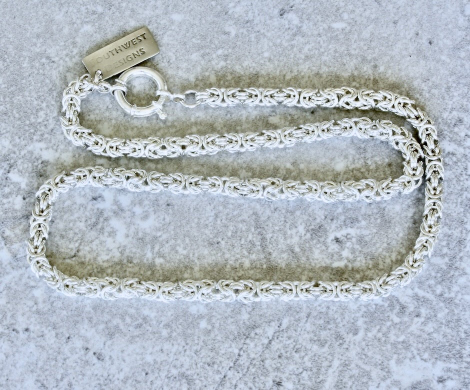 21-Inch Sterling Silver Byzantine Link Necklace with 16mm Sterling Spring Ring Clasp