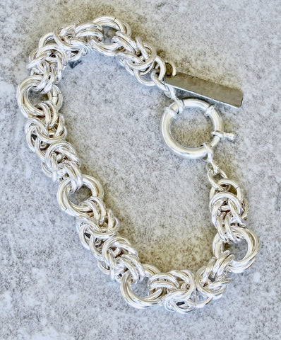 9.2mm & 11.8mm Sterling Silver Byzantine Rose Chain Bracelet with Sterling Spring Ring Clasp