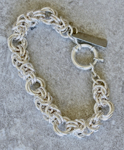 9.2 / 11.8mm Sterling Silver Byzantine Rose Chain Bracelet with Sterling Silver Spring Ring Clasp