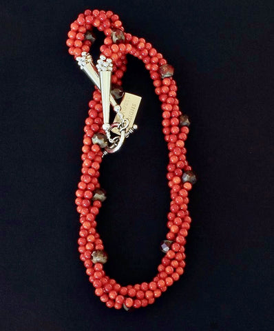 Bamboo Coral Twist 4-Strand Necklace with Czech Glass and Sterling