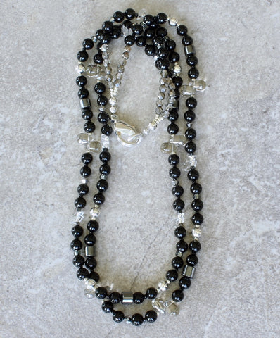 Black Onyx Rounds 2-Strand Necklace with Czech Glass and Sterling Silver