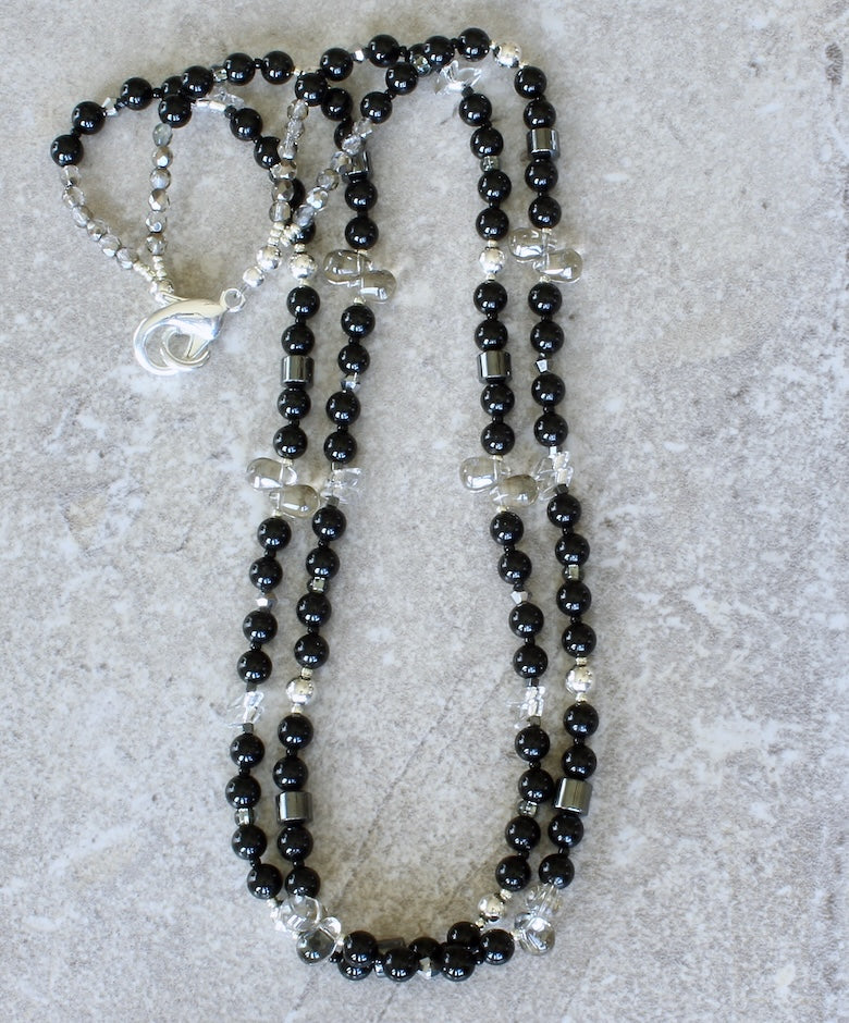 Black Onyx Rounds 2-Strand Necklace with Czech Glass and Sterling Silver