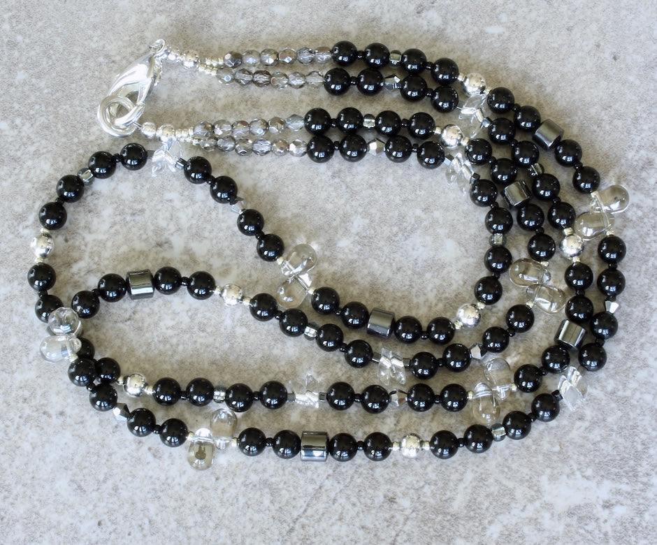 Black Onyx Rounds 2-Strand Necklace with Czech Glass and Sterling Silver