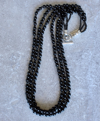 Black Onyx Rounds 3-Strand Necklace with Czech Fire Polished Glass and Sterling Silver