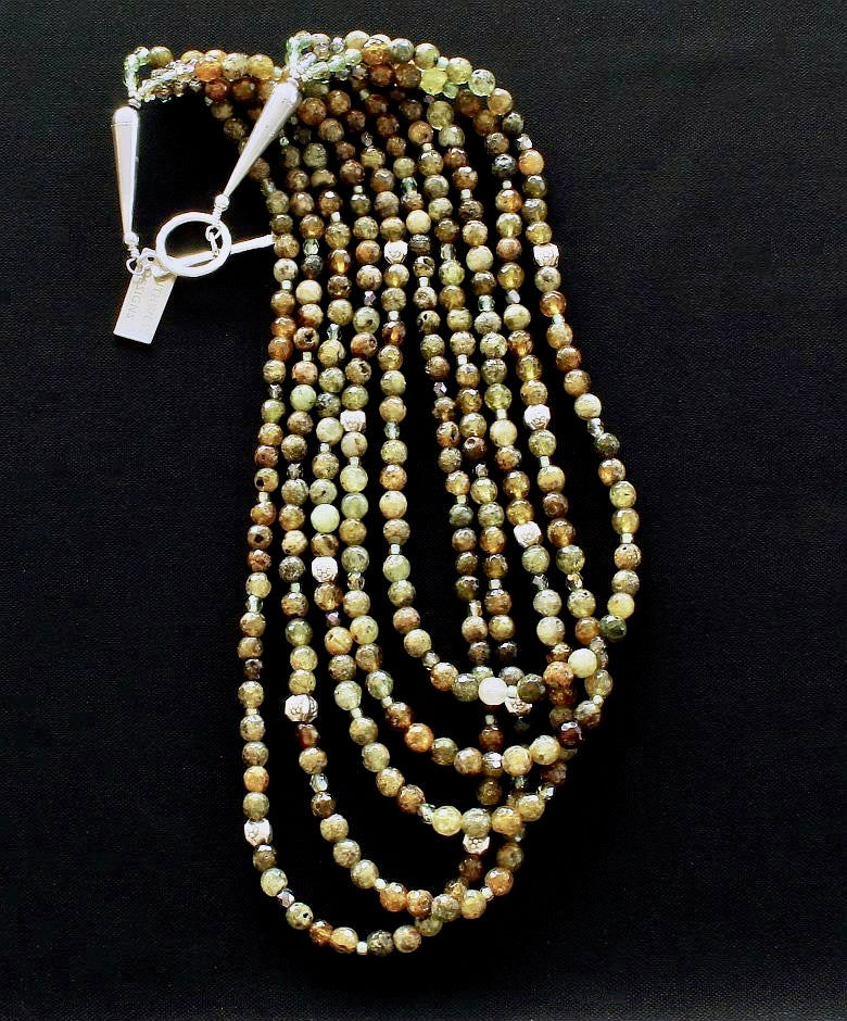 Green Garnet Faceted Rounds 5-Strand Necklace