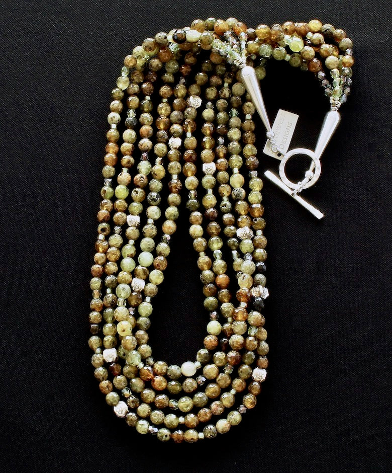 Green Garnet Faceted Rounds 5-Strand Necklace