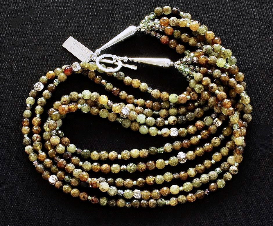 Green Garnet Faceted Rounds 5-Strand Necklace