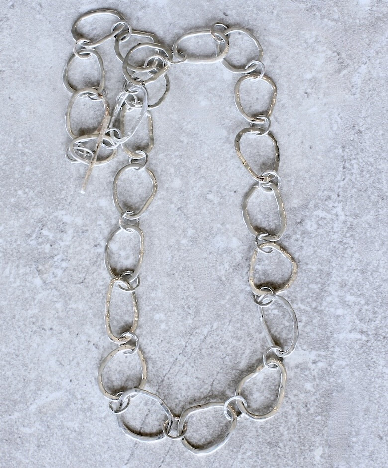 Handcrafted 46-Piece Hammered Sterling Silver Ring Necklace