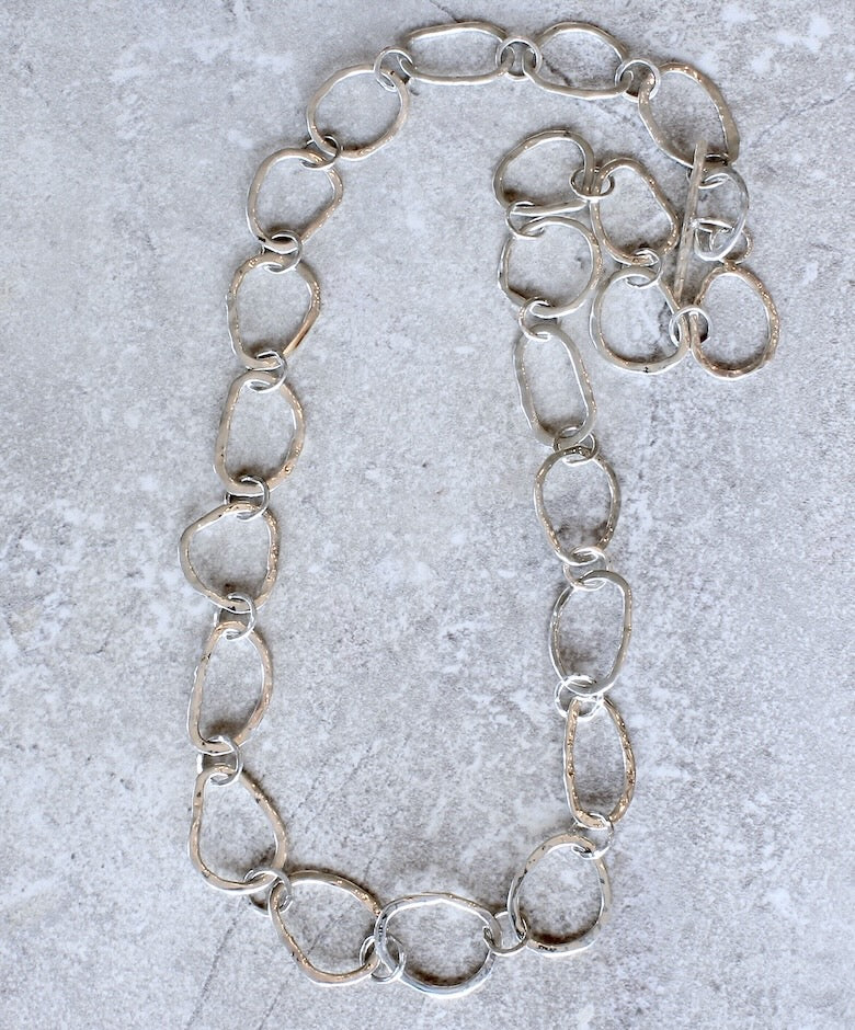 Handcrafted 46-Piece Hammered Sterling Silver Ring Necklace