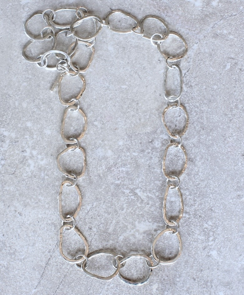 Handcrafted 46-Piece Hammered Sterling Silver Ring Necklace