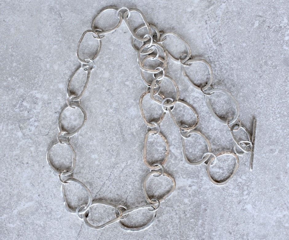 Handcrafted 46-Piece Hammered Sterling Silver Ring Necklace