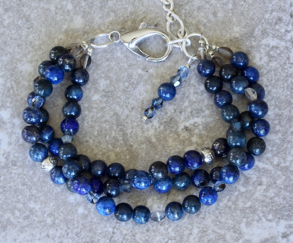 Lapis Lazuli Stone Bracelet for Men with Om Silver Charm by Talisa