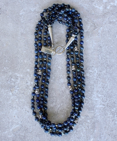 Lapis & Iolite Rounds 4-Strand Necklace with Czech Glass and Sterling Silver
