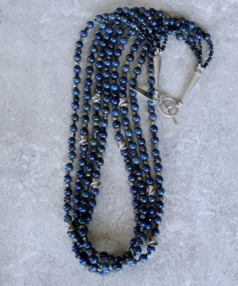 Lapis & Iolite Rounds 4-Strand Necklace with Czech Glass and Sterling Silver