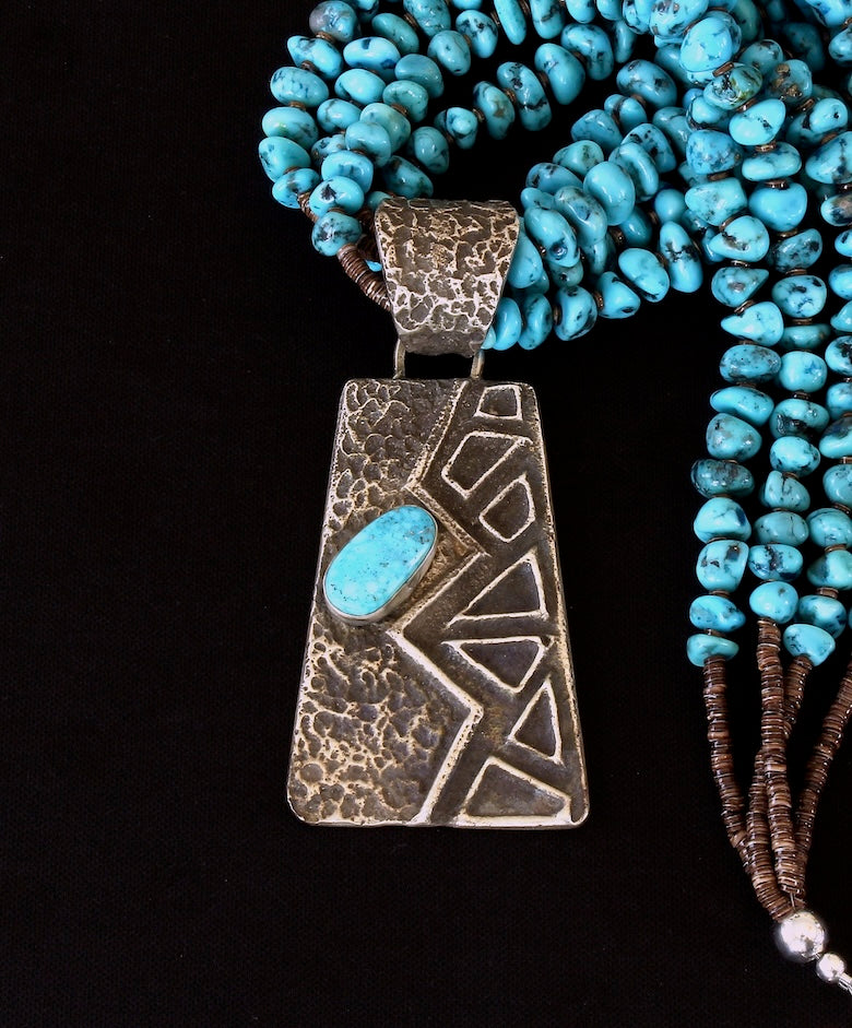Merle House Tufa Cast Sterling Silver Pendant with 4 Strands of Turquoise Nuggets