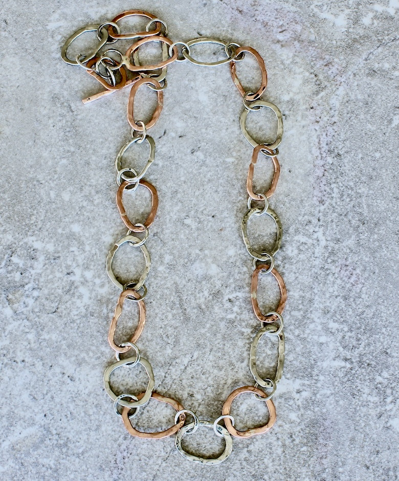 45-Piece Hammered Silver & Copper Ring Necklace