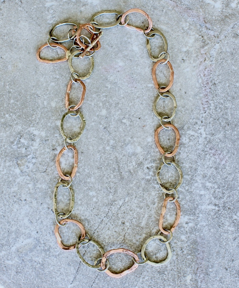 45-Piece Hammered Silver & Copper Ring Necklace