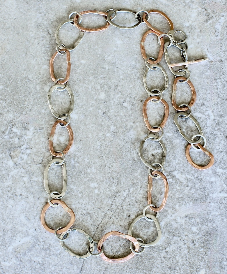 45-Piece Hammered Silver & Copper Ring Necklace