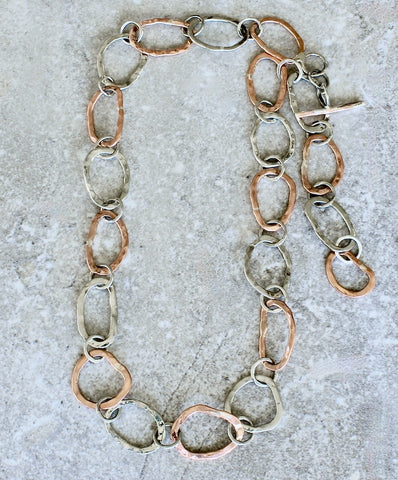 45-Piece Hammered Silver & Copper Ring Necklace