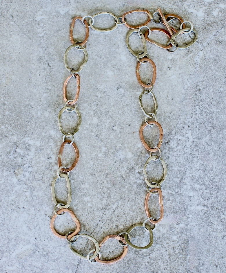 45-Piece Hammered Silver & Copper Ring Necklace