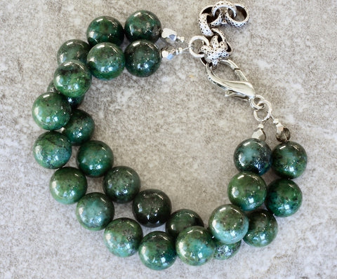 Peruvian Jade Rounds 2-Strand Bracelet with Silver Lobster Clasp and Extension Chain