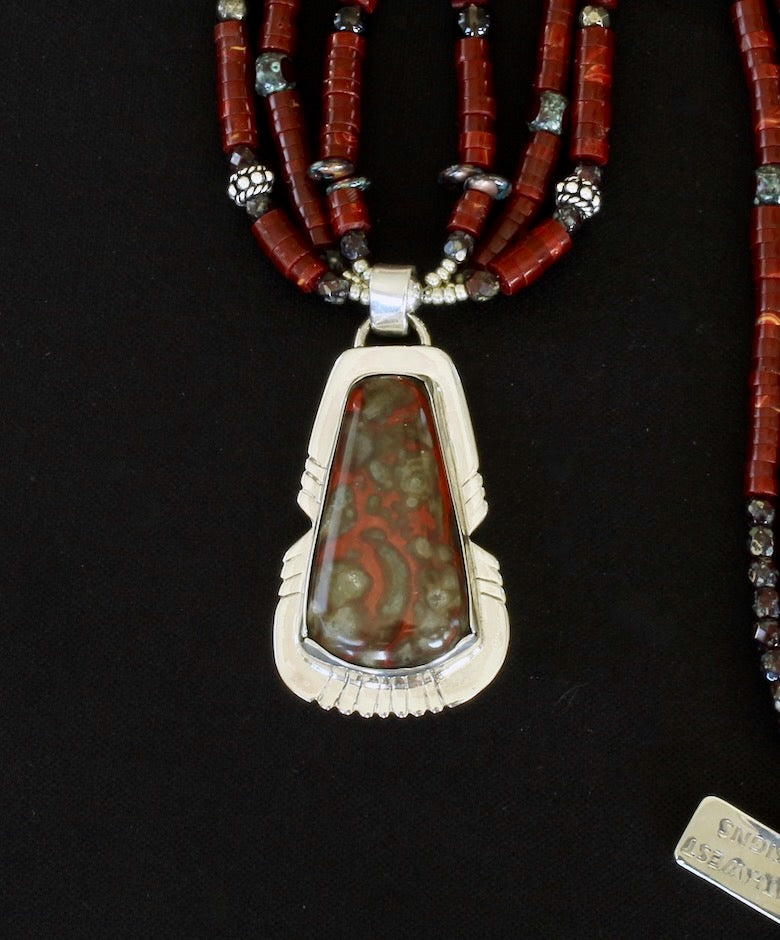 Poppy Hills Jasper & Sterling Silver Pendant with Red Jasper Heishi, Czech Glass and Sterling