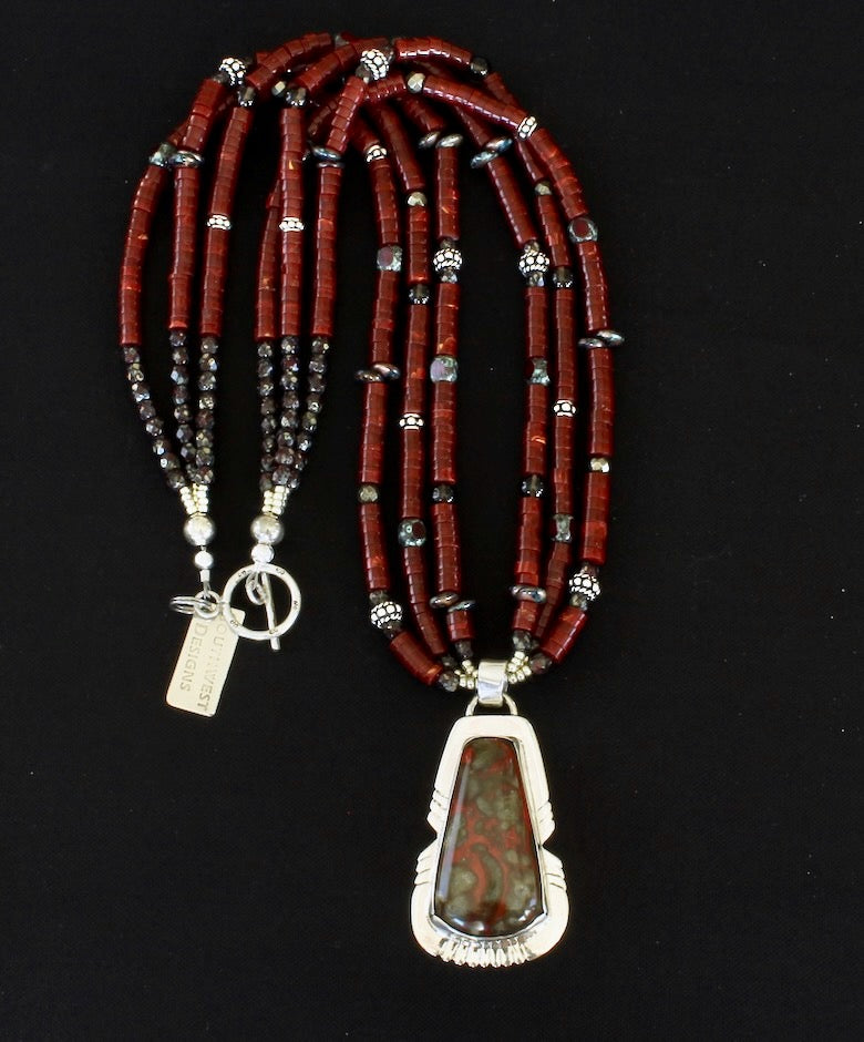 Poppy Hills Jasper & Sterling Silver Pendant with Red Jasper Heishi, Czech Glass and Sterling