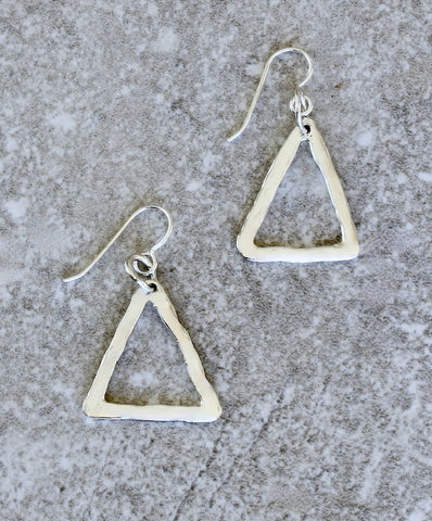 Hammered Sterling Silver Triangle Earrings with Sterling Silver Jump Rings and Earring Wires