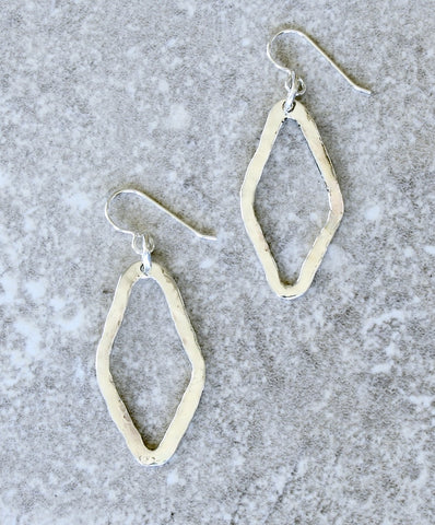 Hammered Sterling Silver Diamond Earrings with Sterling Silver Earring Wires
