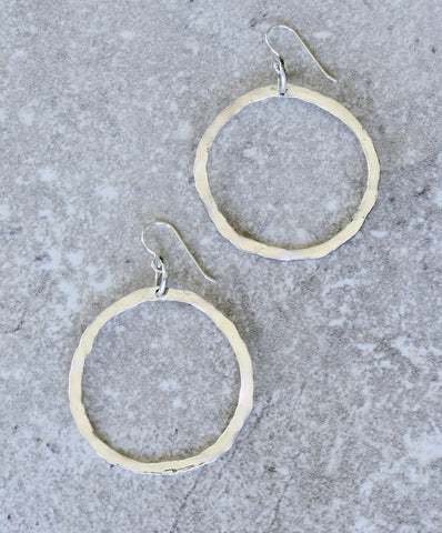 Hammered Sterling Silver Large Hoop Earrings with Sterling Silver Earring Wires